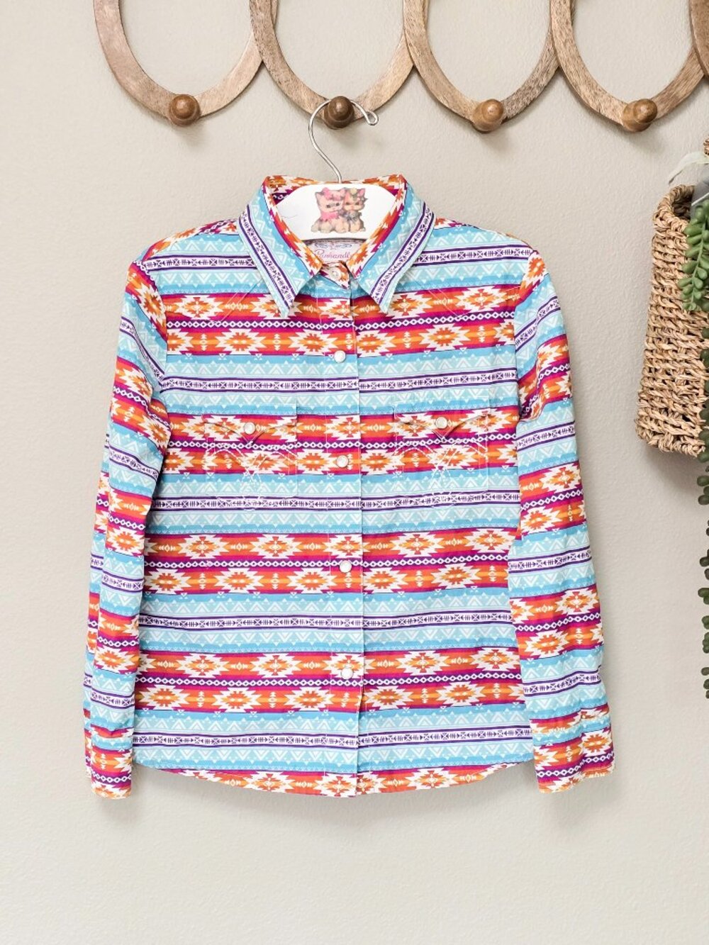 Panhandle Slim Girls Western Snap Shirt Small 6-7 Aztec Print Pearl Snaps